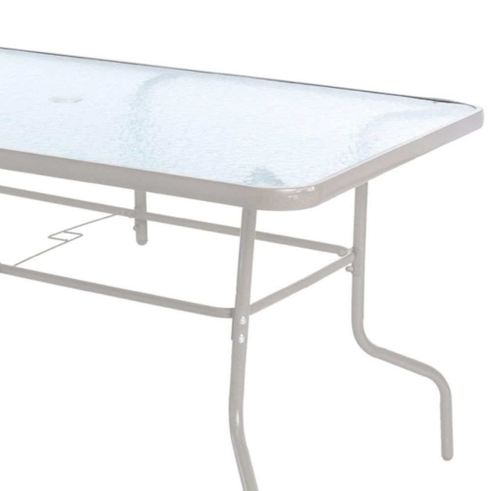 MONTY Mesa de Jardín Rectangular 140x90 cm de Acero Arena con Tablero de Cristal Templado 5mm | Pintura Anticorrosión, Uso Exterior | para 4 Personas | Requiere Montaje | Classic