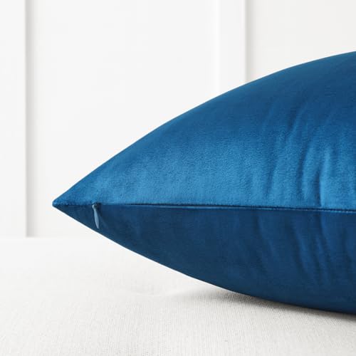 Image of Mixhug Decorative Throw Pillow Covers, Velvet Cushion Covers, Solid Throw Pillow Cases for Couch and Bed, Blue, 16 x 16 Inches, Set of 2