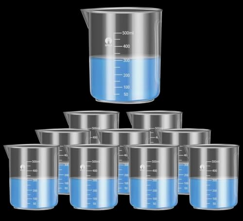 Image of 500ml Plastic Measuring Cups Graduated Epoxy Resin Mixing Cups, Small Beaker, Plastic Measuring Cup for Epoxy Resin, Paint, Art Craft, Soap Candle Tumbler Making (10, 500ml)