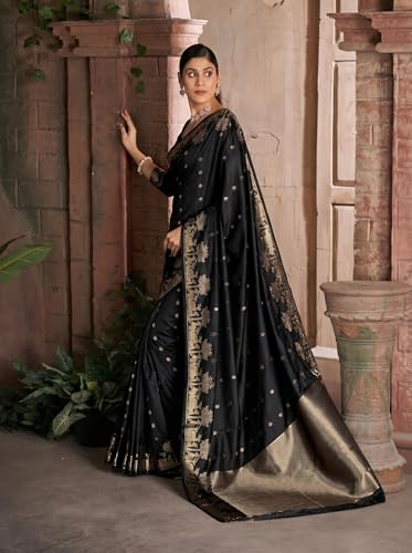 Image of MADHUHANSH Women's Cotton Silk Saree with Unstitched Blouse Piece Zari Weave and Floral Pattern | Heavy Embroidery Saree for Women | Interview Saree for Women | Readymade Blouse with Saree Set