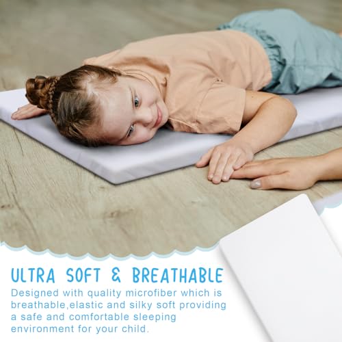 Image of VitalCozy 12 Pcs Daycare Cot Sheets for Sleeping Bulk 48 x 24 Inch Standard Size Preschool Soft Breathable Nap Rest Mat Crib Sheet for Kids Baby Boys Girls (White)