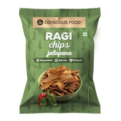 Conscious Food Ragi Chips | 50g | Wholesome & Crunchy Snack | Made with 100% Natural Ragi | Gluten-Free & Preservative-Free | High Fiber | Made with cold-pressed Sunflower oil