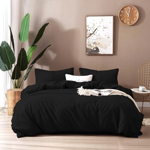 Image of F.Y.Dreams 100% Washed Cotton Duvet Cover for Weighted Blanket 60x80 inches with 16 Ties, Zipper on Long Side /Carbon Black /Just Duvet Cover