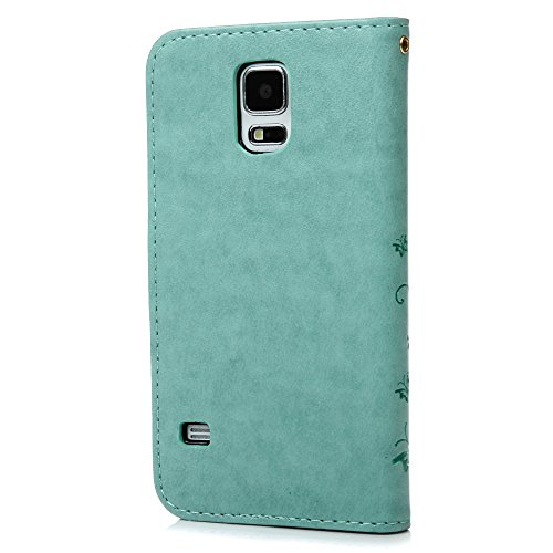 S5 Case, Galaxy S5 Case - Mavis's Diary Premium Wallet Pu Leather With Fashion Embossed Floral Butterfly Magnetic Clasp Card Holders Flip Cover With Hand Strap (Green) #TOP1