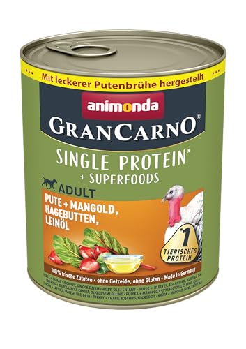 animonda GranCarno Hunde Nassfutter Superfoods Pute + Mangold (6 x 800g), getreidefreies Hundenassfutter ohne Zucker, für ausgewachsene Hunde, mit frischen fleischigen Zutaten animonda GranCarno Hunde Nassfutter Superfoods Pute + Mangold (6 x 800g), getreidefreies Hundenassfutter ohne Zucker, für ausgewachsene Hunde, mit frischen fleischigen Zutaten