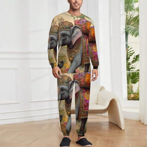 Elephant Indian Animal Mens Pajamas Set Long Sleeve Sleepwear Pjs Set Shirts And Bottoms Sleep Sets Loungwear2