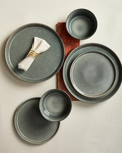 Image of Ceramic Plates and Bowls Sets for 8, 24pcs Dinnerware Sets, Dish Set | Reactive Glaze Stoneware Dishes Set, Microwave & Dishwasher Safe, Scratch Resistant, Easy Cleaning Dishware sets, Green Wheat