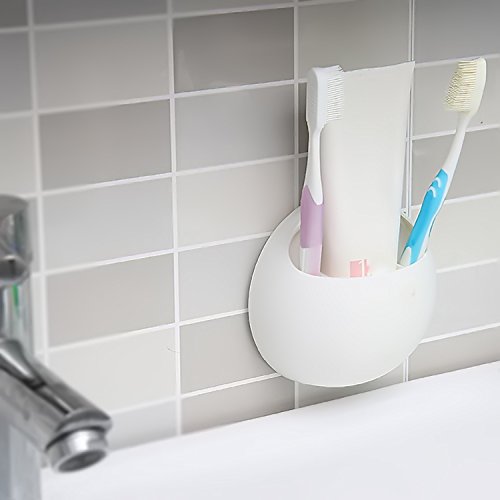 Soporte de pared para cepillo de dientes, ventosa para almacenamiento de pasta de dientes, organizador de artículos de baño 11 * 10.5 * 5cm blanco