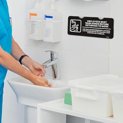 4 Pack Employees Must Wash Hands Before Returning to Work Sign, Bilingual English and Spanish, Black, Acrylic Hand Washing Sign with Self-adhesive, 8x3, for Business Bathroom
