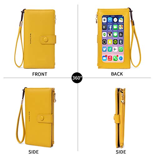 Image of myfriday Touch Screen RFID Phone Crossbody Purse with 2 Straps for Women | Clear phone window, RFID card space, 11 slots and zip pockets support quick calls, errands, theme parks and travel