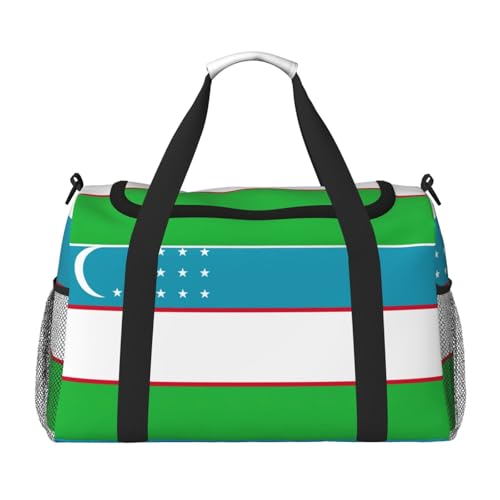 Flag of the Republic of Uzbekistan print Travel Duffle Bag Gym Bag for Women,Puffer Tote Bag,Weekender Overnight Bag Organizer