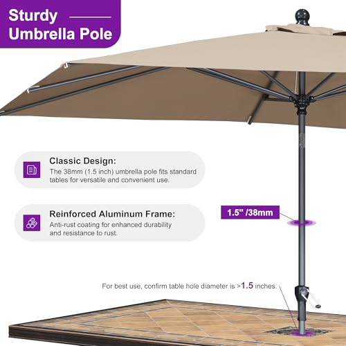 Image of PURPLE LEAF Patio Market Umbrella 9' x 6' Rectangle Dual Tilt Taupe 8 Ribs