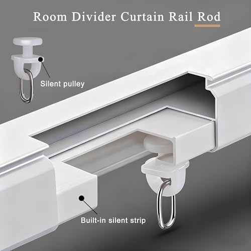 Sliding Ceiling Curtain Rod | 1.6-19.6 Ft Adjustable Rail Track | Silent Pulleys Drapery System for Apartments, Studios, Open Spaces (85cm/2.79ft)
