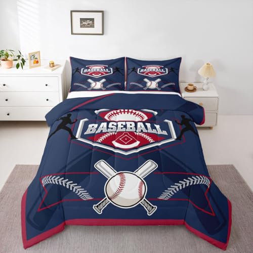 Erosebridal Baseball Bedding Twin,Boy Baseball Fans Comforter for Adult,Sports Themed Bedding Comforter Sets,Ball Game Duvet Insert with 1 Pillowcase Lightweight Warm,