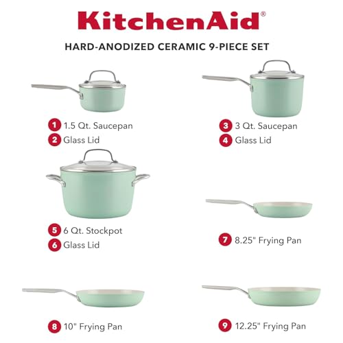 KitchenAid-Hard-Anodized-Ceramic-9-Piece-Nonstick-Cookware-Set–Includes-Fry-Pans-Saucepan-Stockpot-Durable-Even-Heating-Oven-Safe-to-500F-Pistachio KitchenAid Hard Anodized Ceramic 9 Piece Nonstick Cookware Set–Includes Fry Pans Saucepan Stockpot Durable Even Heating Oven Safe to 500F Pistachio