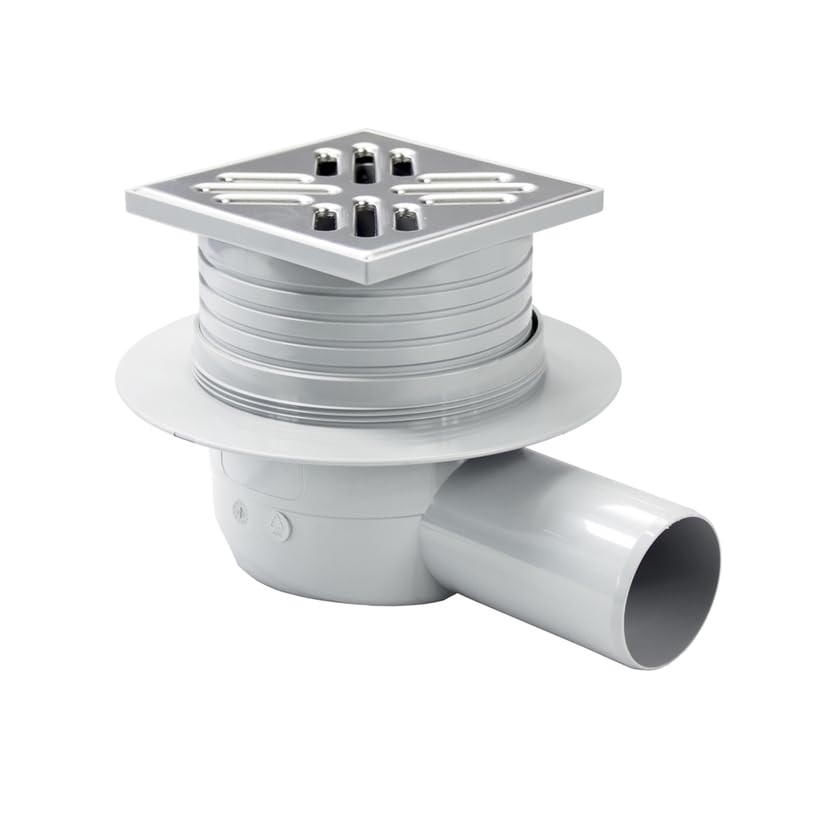 Vogi Bodenablauf Horizontal Edelstahlrost INOX 10x10 cm Trockensiphon Ø50 mm