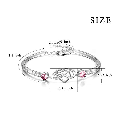 Image of AOBOCO 925 Sterling Silver Infinity Endless Love Heart Birthstone Bangle Bracelet - I Love You Forever Series Adjustable 6-8 in Bracelet with Crystals from Austria Romantic Birthday Jewelry Gift for Women Wife Girlfriend