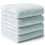 AIFY 無撚糸フェイスタオル 4枚セット 綿100% 速乾 厚手 ふわふわ 肌触り 瞬間吸水 抗菌 防臭 防ダニ ホテル仕様 長持ち プレゼント ギフト 一人暮らし 新生活応援セット エステ サロン スポーツ用 34×80cm ライトグリーン