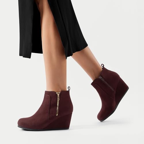 DREAM PAIRS DREAM PAIRS Women's Suede Low Wedges Ankle Boots,Size 11,Coffee/Suede,DOUBLE