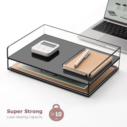 SANRUI 2 Pack- Black Paper Organizer Letter Tray, Acrylic Stackable Desk File Storage, Clear A4 Paper Documents Holder Sorter for Office, Home, Classroom or School,12.4inx8.86inx3.46in - Image 6