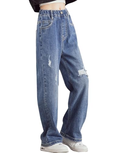 Girls' Wide Leg Baggy Jeans Elastic Wasit Pull On Denim Casual Pants2