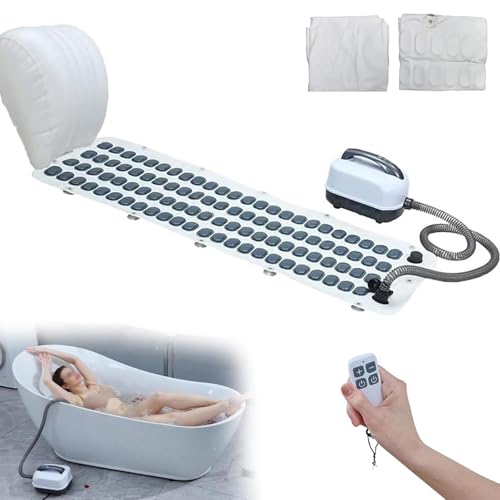 Bubble Massage Bath Mat, 6-Speed Hydrotherapy Mat with Remote Control & Inflatable Pillow, Non-Slip Design for Home Spa