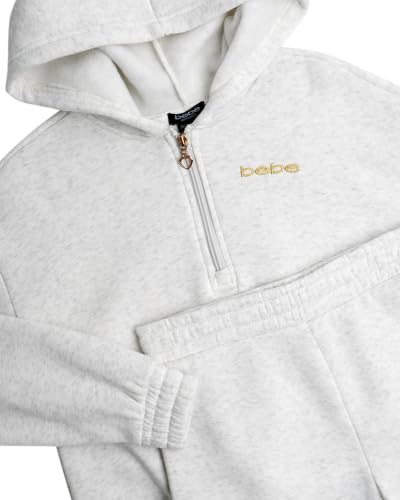 bebe Girls' Pants Set - 2 Piece Fleece 1/4 Zip Pullover Hoodie and Flare Sweatpants - Stylish Activewear Set for Girls (7-12)3