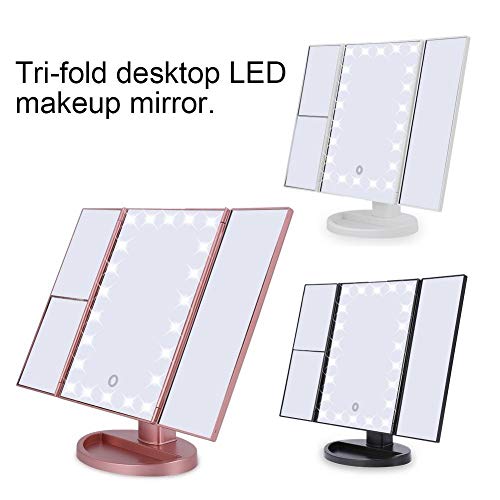 ESPELHO DE MESA GIRATORIO COM ILUMINAÇÃO DE 22 LEDS E AUMENTO PARA MAQUIAGEM, BARBA E LIMPEZA DE PEL