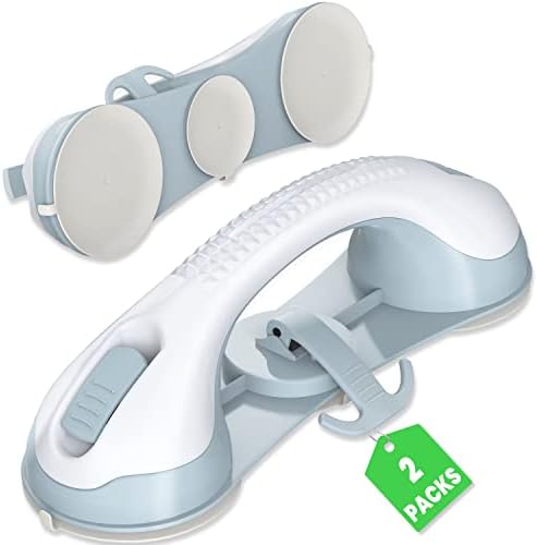 𝐔𝐩𝐠𝐫𝐚𝐝𝐞𝐝 3 Suction Cup Grab Bars for Shower, ASLUCO Shower Handles for Elderly Suction, Shower Grab Bars for Seniors, Handicap Grab Bars for Bathroom Bath Bathtub Toilet (2 Pack)