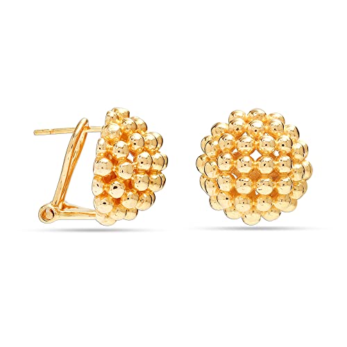 LeCalla 925 Sterling Silver Omega Back Earrings Jewelry Large 14K Gold Plated Crossover Round Beaded Omega Clip Back Stud Earring for Women - 15MM