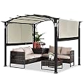 CoastShade 10x8FT Pergola Heavy Duty Gazebo Canopy Outdoor Steel Frame Sun Shelter with Retractable Shades