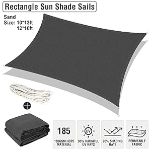 UIRWAY Sun Shade Sails Canopy 6.5'x10' Rectangle, 95% UV Block, 185GSM Heavy Duty Permeable Sun Shade Sail for Patio, Garden, Pergola, Backyard, Outdoor Pools, Carport - Anthracite UIRWAY Sun Shade Sails Canopy 65×10 Rectangle 95 UV Block 185GSM Heavy Duty Permeable Sun Shade Sail for Patio Garden Pergola Backyard Outdoor Pools Carport Anthracite