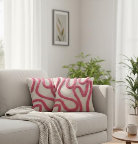 Image of Furnistitchs Premium Decorative Throw Cushion Pillow Cover Boho Home Decor - Living Room Bedroom Couch Sofa Cushion Covers 16 inch x 16 inch (1, Pink Zigzag)