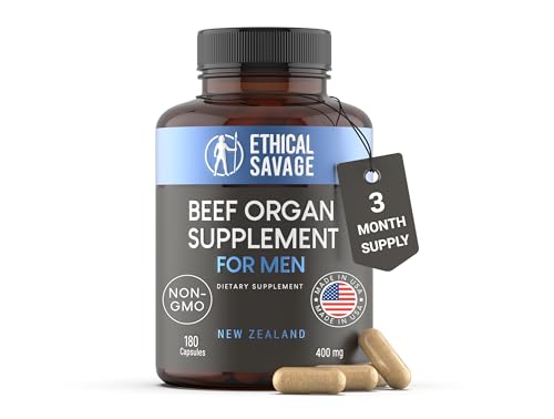 Beef Organ Supplement for Men | Grass-Fed Testicle Blood Liver Heart & Bone Marrow | Primal Energy Stamina & Daily Performance | 90-Day Supply
