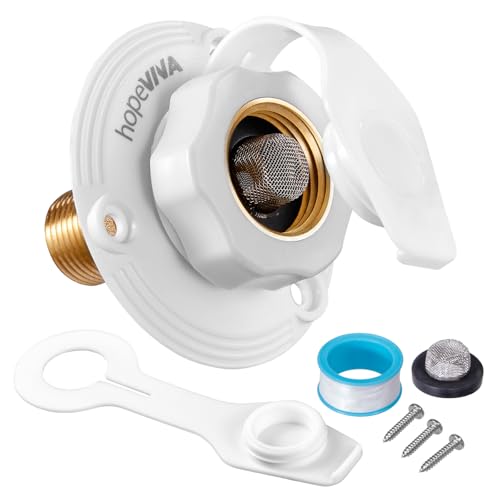 Hopeviva RV Water Inlet Replacement White Flange RV City Water Inlet with Check Valve Brass RV Fresh Water Inlet 3/4 GHT Female to 1/2 NPT Male City Water Connection for RV Camper
