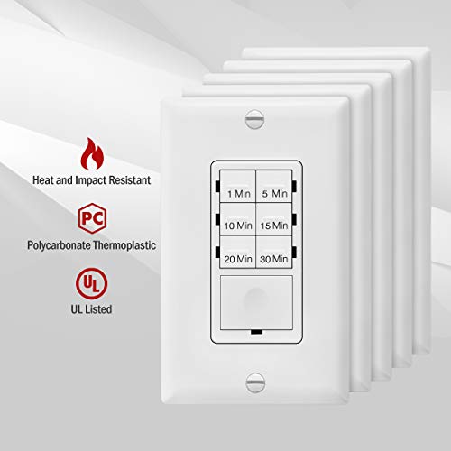 Enerlites Bathroom Timer Countdown Switch, HET06A-R | In-Wall Electrical Timer for Fans, Electrical Outlets, Indoor and Outdoor lights,with On/Off switch | White - 5 Pack