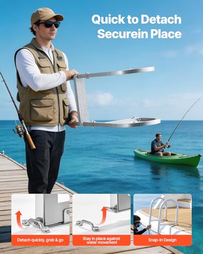 Image of VEVOR Removable Dock Ladder, 5 Steps, Aluminum Alloy Pontoon Boat Swim Ladder, with Non-Slip Wide PP Steps, 500 lbs Weight Capacity, Quick Release Design, for Lake Swimming, Pool, Marine Boarding