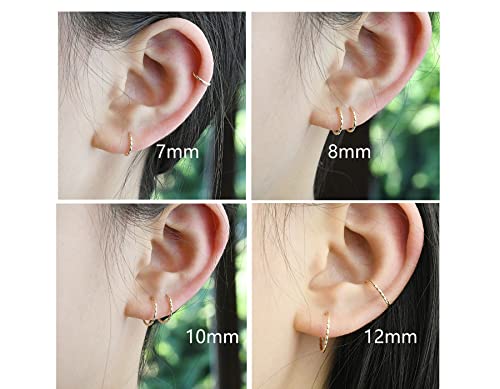 Cartilage Helix Small Gold Huggie Hoop Earrings For Women Girls, Handmade 14K Gold Filled Dainty Twist Tragus Piercing Jewelry 7Mm 20G #TOP4