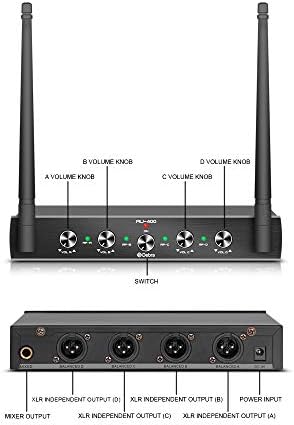 Debra Audio Pro UHF 4 Channel Wireless Microphone System With Cordless Handheld Lavalier Headset Mics, Metal Receiver, Ideal For Karaoke Church Party (With 2 Handheld & 2 Bodypack (A))