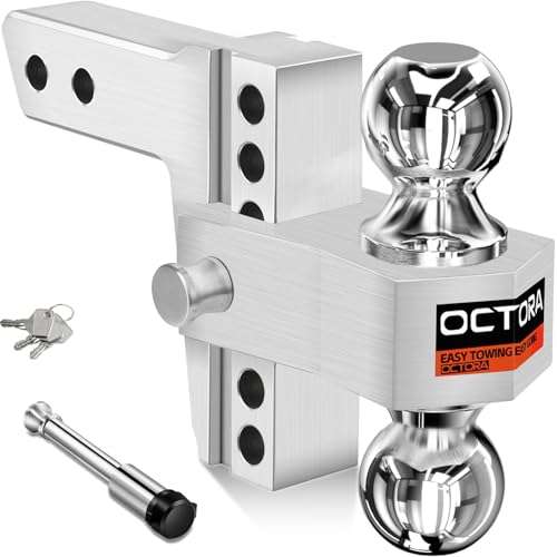 Adjustable Trailer Hitch Fits 2-inch Receiver, Heavy Duty Aluminum Tow Hitches,6-inch Drop/Rise, Solid Tube Hitch,for Truck(12,500 LBS GTW), Double Anti-Theft Locking Hitch Pins (Silver)