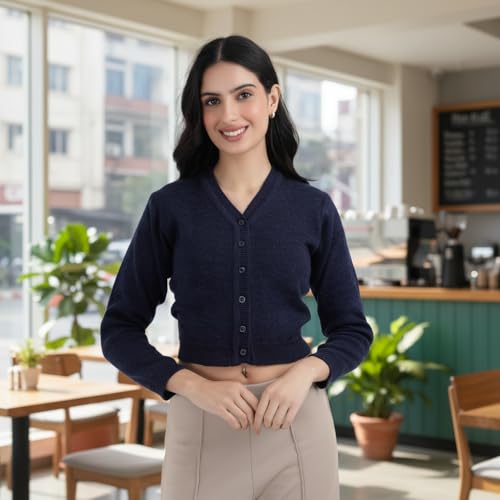 Image of Women Winter Wear V-Neck Full Sleeves Regular Fit Woollen Blouse