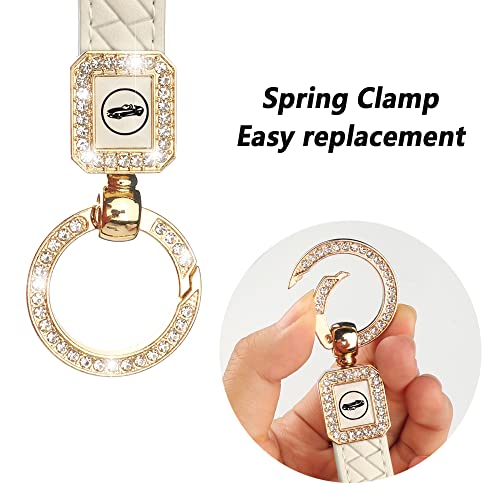 Rhinestone Bling Car Keyring For Women,Interior Accessories Keychains Leather Car Key Fob Car Accessories Key Ring (White) #TOP5