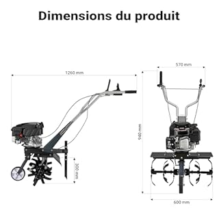 Wiltec Motobineuse 60 cm 2,5 KW 6 Fraises Lames Réservoir 0,8L Profondeur 25 cm Motoculteur Essence Moteur OHV Aérateur Scarificateur Travail Sol Ergonomique Outil Jardinage