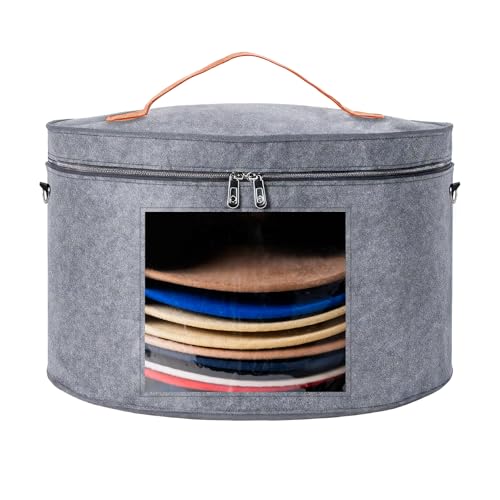 FELITH Hat Box, Round Hat Storage Boxes for Women & Men, Foldable Felt Hat Boxes with Lids, Carrying & Storing Various Types of Hats, FoldableTravel Cap Boxes (16.5