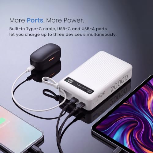 Image of Beetel Power Bank Volte PB35N Nano 20000mAh 35W with Built-in Type C Cable