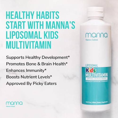 Manna Vitamins Evolved Liposomal Kids Multivitamin - Vitamin D3 & Vitamin A - Vitamin B12 & Vitamin C Supplement - Children\'s Liquid Multivitamin - Immune Support Supplement for Children