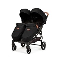 Ickle Bubba Venus Prime Double Stroller – Twin Pushchair from Birth to 15kg per Seat, Includes Newborn Cocoon, Footwarmers, Rain Cover, Compact Fold, Multi-Recline Seats & UPF 50+ Hoods (Black)