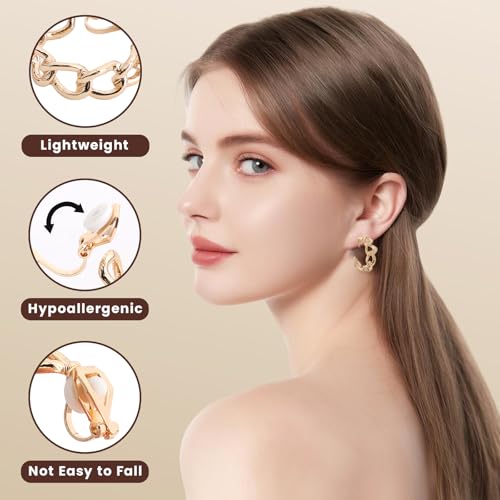 5 pares de aretes tipo argolla dorados clip on para mujer miniatura 3