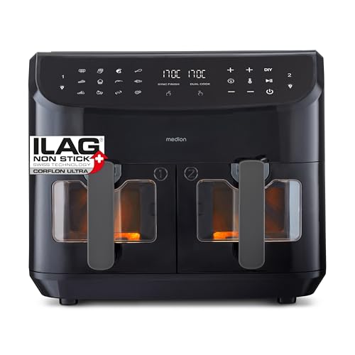 MEDION P20 XXL Heißluftfritteuse mit 2 Kammern MD11760 (8,7 Liter, Airfryer, 2.600 Watt,...