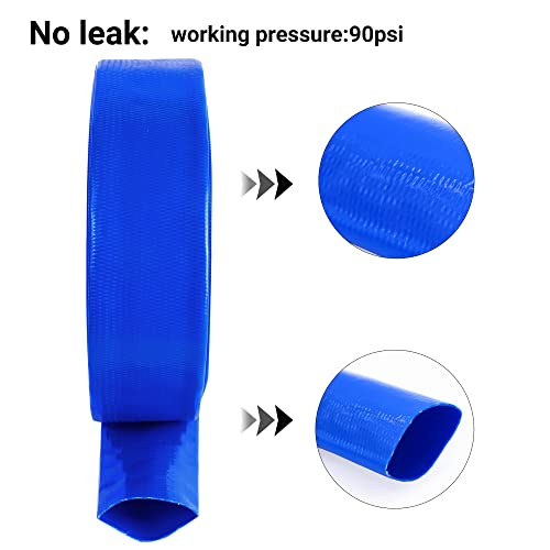 Geowaky 2\" x 25 FT Pool Backwash Hose Blue Heavy Duty Reinforced PVC Lay Flat Water Discharge Hose for Swimming Pool Filter Pump,with 2 Clamp
